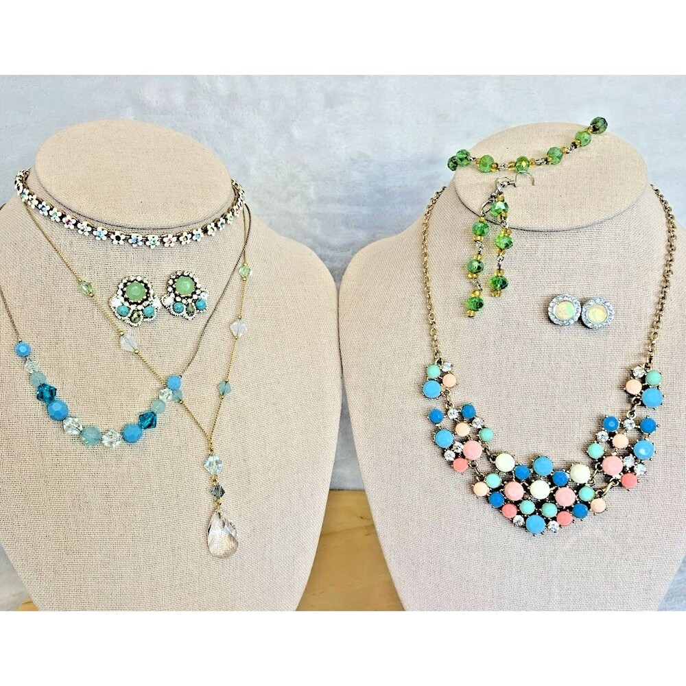 Pastel Statement Jewelry Lot Y2K Pink Blue Green Necklaces Earrings Bracelet